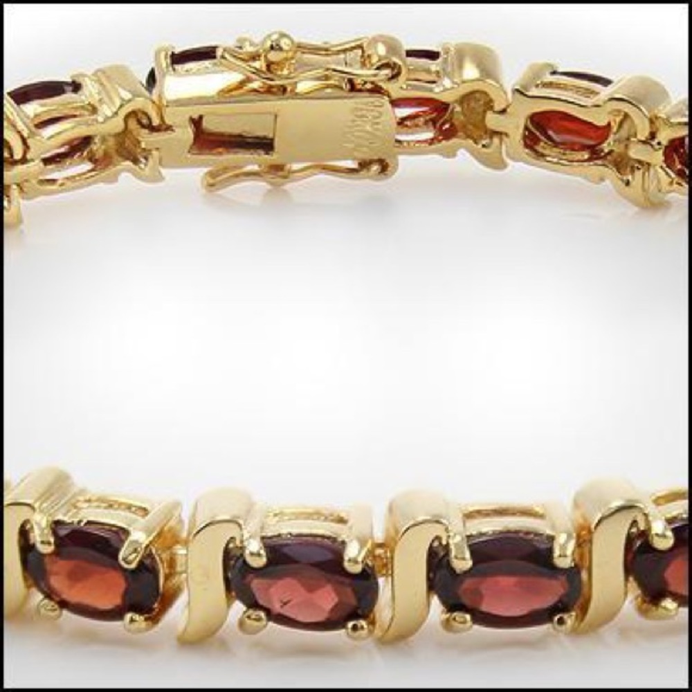 18k Yellow Gold over Sterling Silver Garnet Luxury Designer Bracelet
